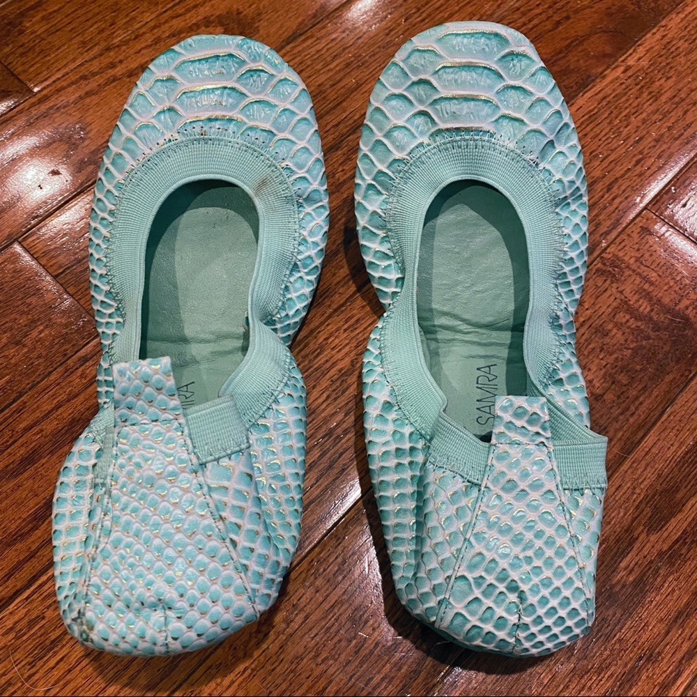 Yosi Samra Samara Teal Snakeprint Foldable Flats